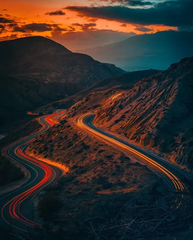 Long Exposure Mountain Road at Dusk, photographic, organic, dark