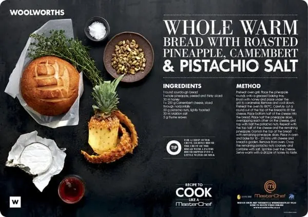 Whole Warm Pineapple & Camembert Food Branding, dark-mode, editorial, dark