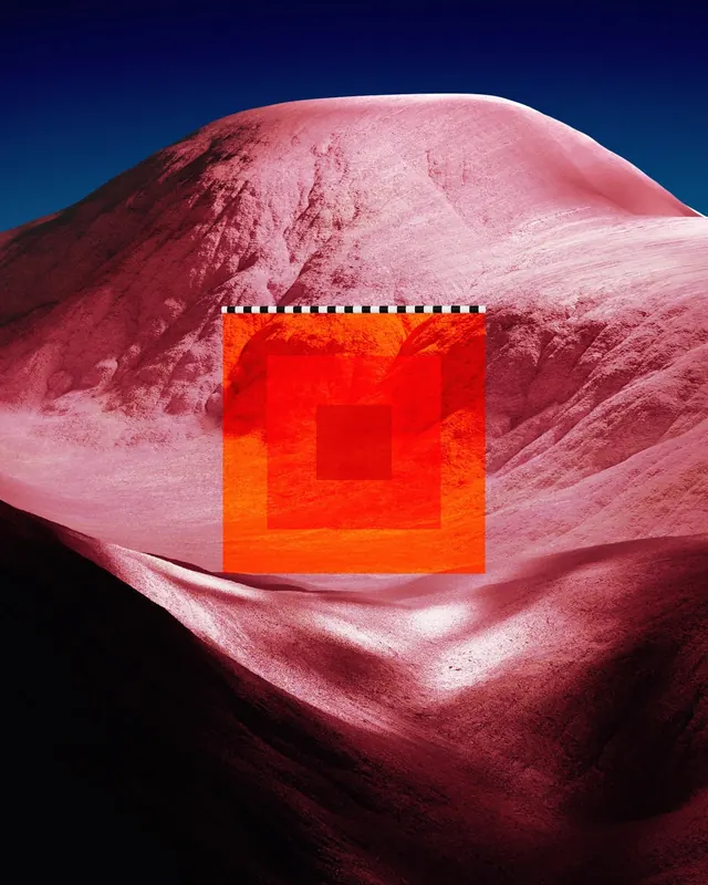 Abstract Red Landscape with Geometric Overlay, abstract, gradient-heavy, vibrant