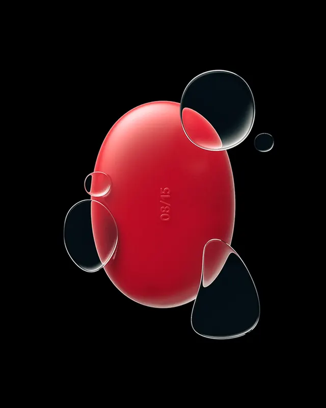 Red pill 3D render with glass droplets, 3d-render, minimal, dark