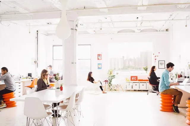 Modern Office Workspace Interior, minimal, corporate-clean, light
