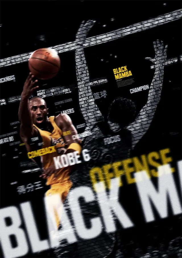 Basketball Player Collage with Typography, maximalist, dark-mode, dark
