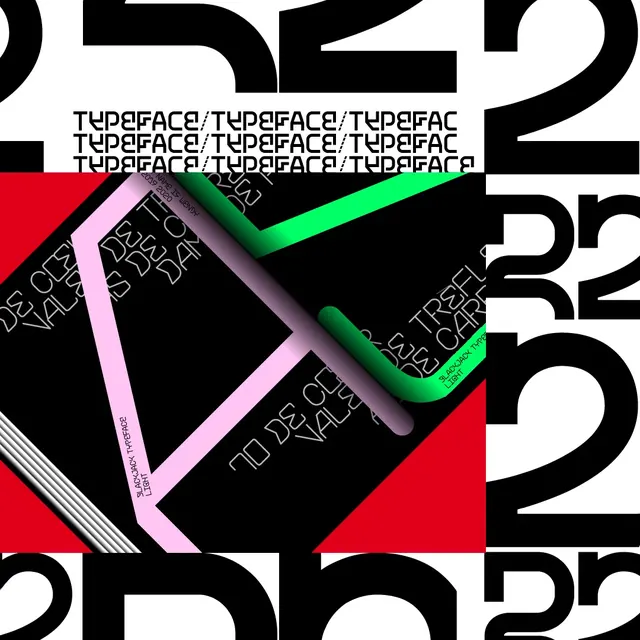 Blackjack typeface specimen collage, neo-brutalist, maximalist, vibrant