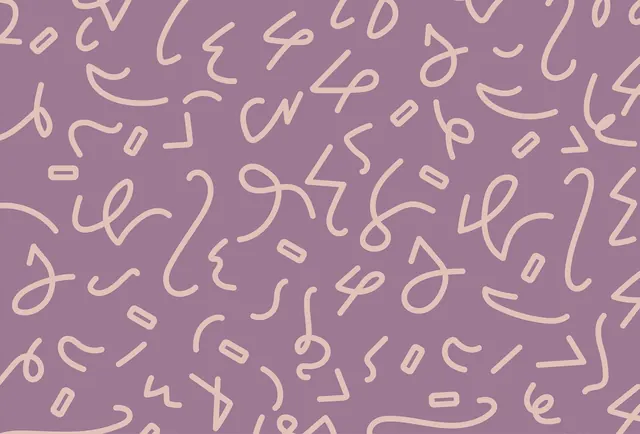 Hand-drawn doodle pattern on mauve, playful, organic, muted