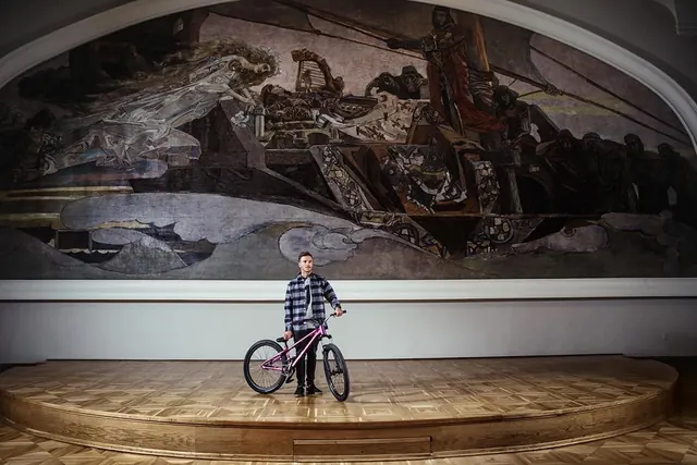 Art Gallery Interior with Mural, photographic, minimal, dark