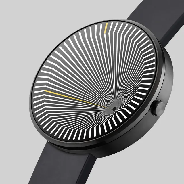 Op-art radial watch concept render, minimal, 3d-render, dark