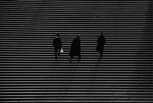 Silhouetted Figures on Horizontal Lines, minimal, monochrome, high-contrast