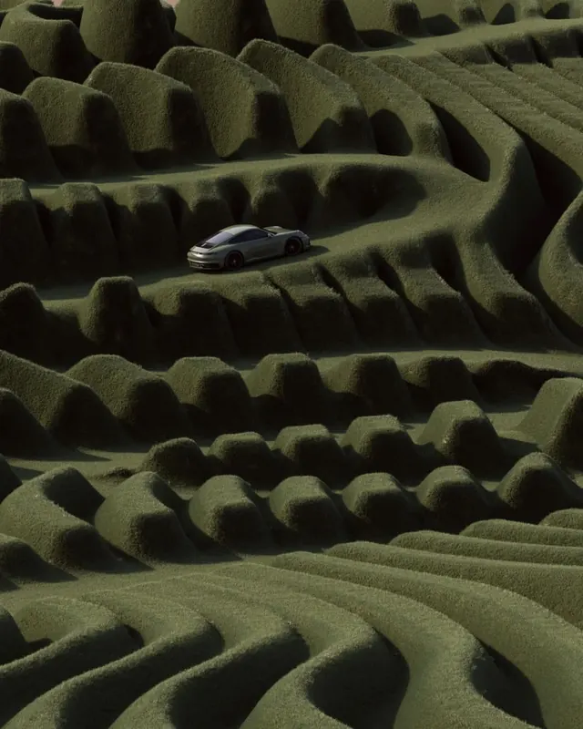 Car on Sand Dunes, photographic, organic, earthy