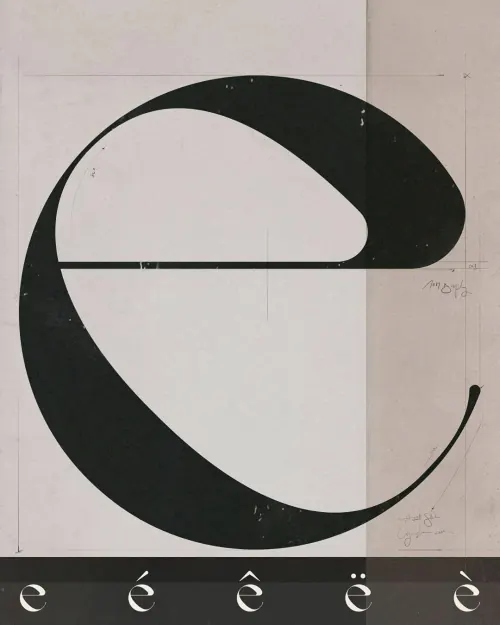 Type Specimen - Letter 'e, minimal, swiss, monochrome
