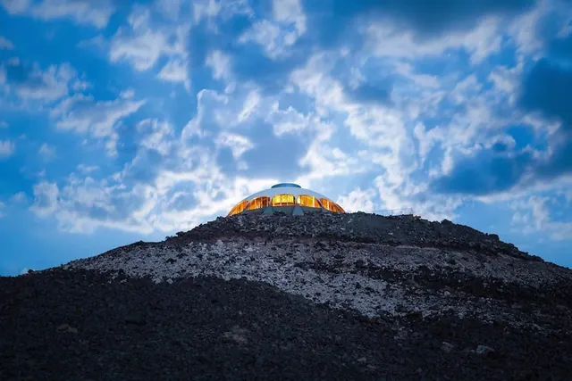 Yellow Dome on Mountain Peak, photographic, organic, vibrant
