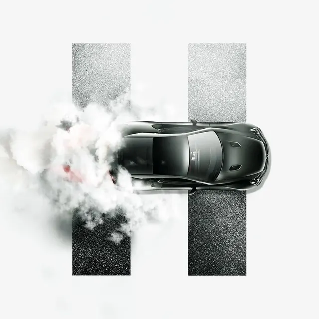 Top-Down Car Drift Graphic, minimal, photographic, monochrome