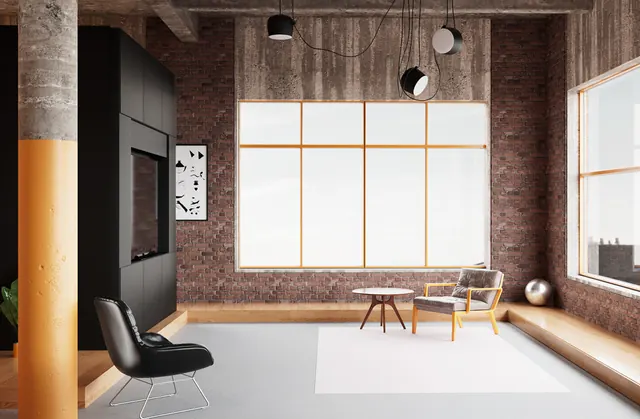 Modern Industrial Interior Mockup, minimal, geometric, dark