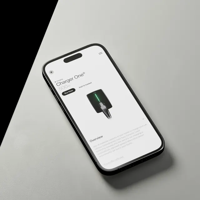 Smartphone UI Mockup with Charger App, minimal, corporate-clean, light