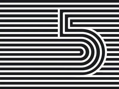 Geometric Number 5 Line Art, minimal, swiss, monochrome