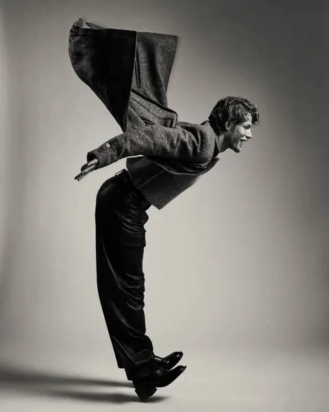 Man in Dynamic Pose, monochrome, photographic, monochrome
