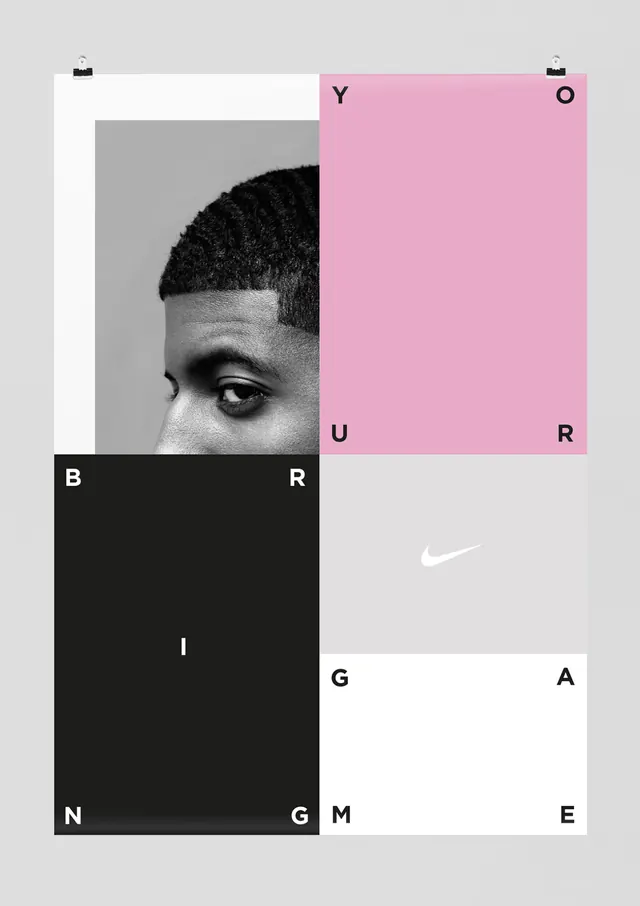 Grid-based Portrait Collage, minimal, swiss, high-contrast