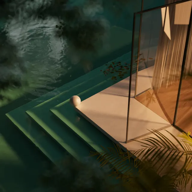 Modern Architectural Poolside Render, minimal, luxury, dark