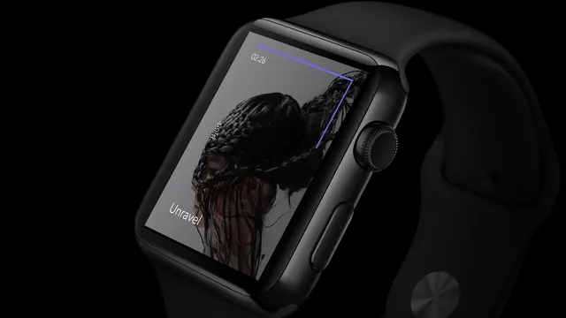 Smartwatch UI Mockup with Abstract Graphic, minimal, dark-mode, dark