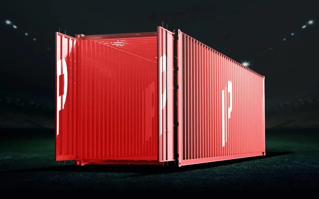 Red Shipping Container Mockup, minimal, 3d-render, vibrant