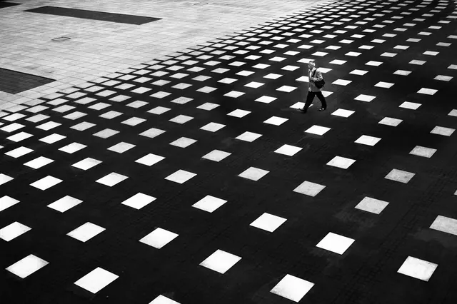 Geometric Pattern with Human Figure, minimal, swiss, monochrome