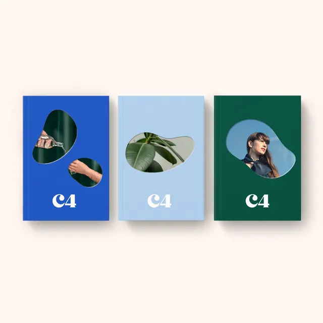 C4 Brand Identity Mockups, minimal, flat, vibrant