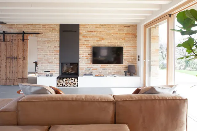 Modern Interior Living Space, minimal, photographic, warm