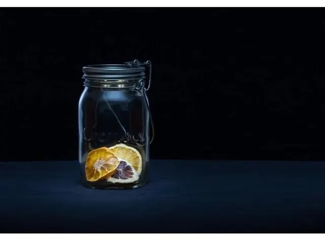 Preserved Citrus in Glass Jar, minimal, dark-mode, dark