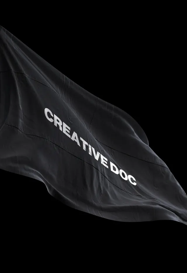 CREATIVE DOC Wordmark Mockup, minimal, dark-mode, monochrome
