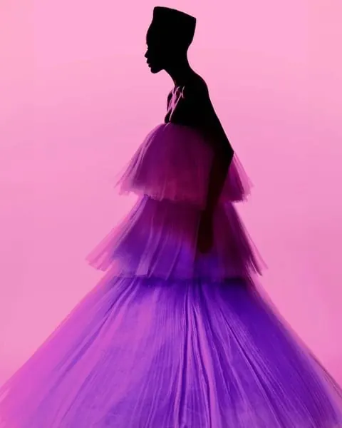 Silhouette in Purple Tulle Gown, luxury, photographic, vibrant