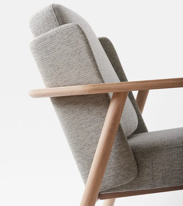 Modern Armchair with Wooden Frame, minimal, organic, muted