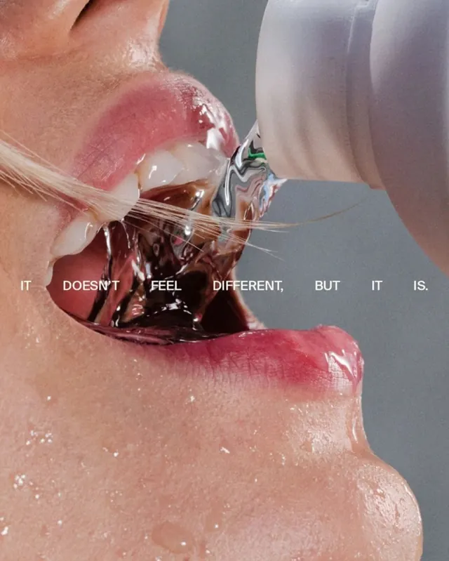 Close-up of Mouth with Dental Procedure, photographic, technical, high-contrast