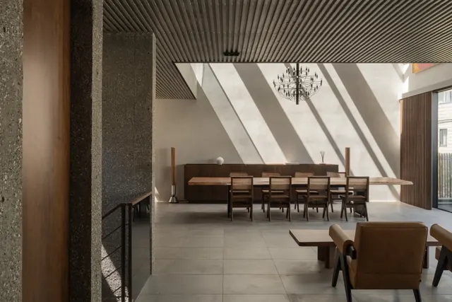 Modern Industrial Interior Design, minimal, photographic, warm