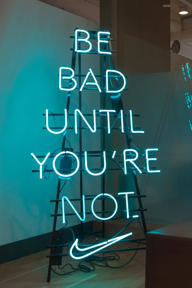Neon Typography and Swoosh Mockup, brutalist, dark-mode, dark