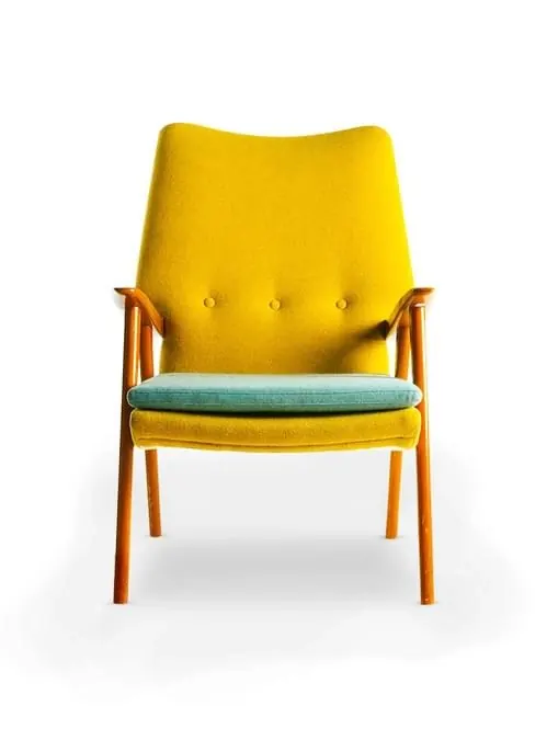 Yellow and Teal Armchair, minimal, photographic, vibrant