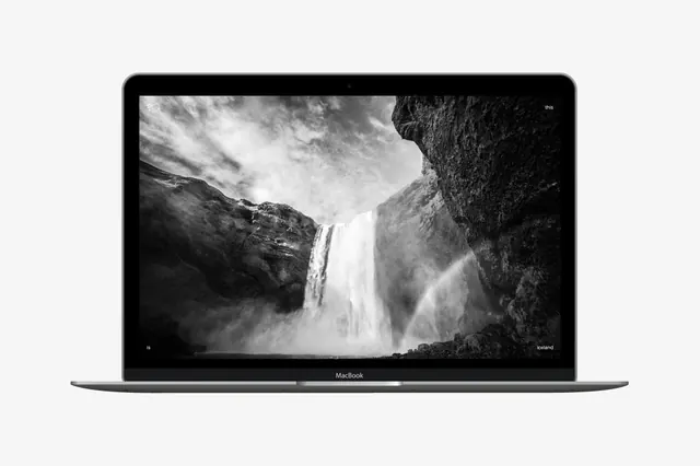 Waterfall Landscape Laptop Mockup, photographic, minimal, monochrome