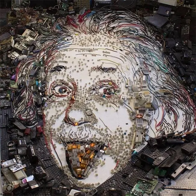Mosaic Portrait of a Man, maximalist, abstract, dark