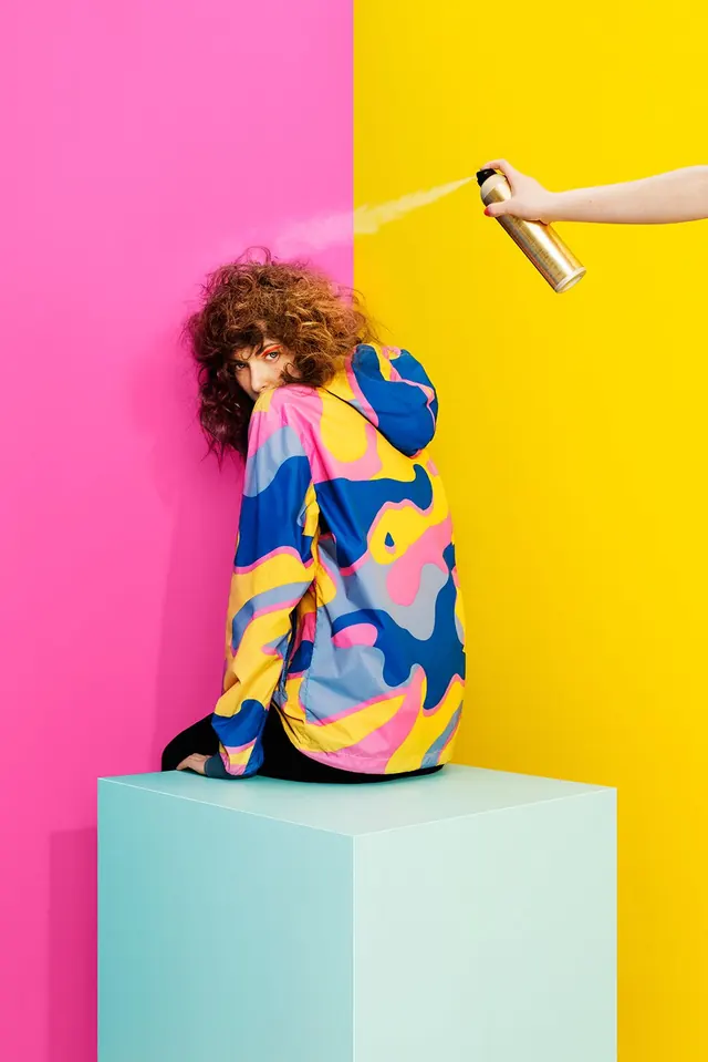 Surrealist Portrait with Abstract Shapes, playful, maximalist, vibrant