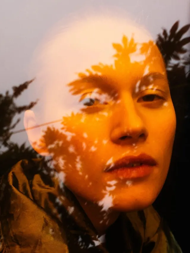 Double Exposure Portrait Collage, organic, editorial, warm