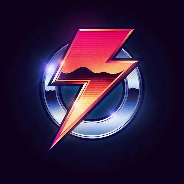 Lightning Bolt Circle Logo, gradient-heavy, 3d-render, vibrant