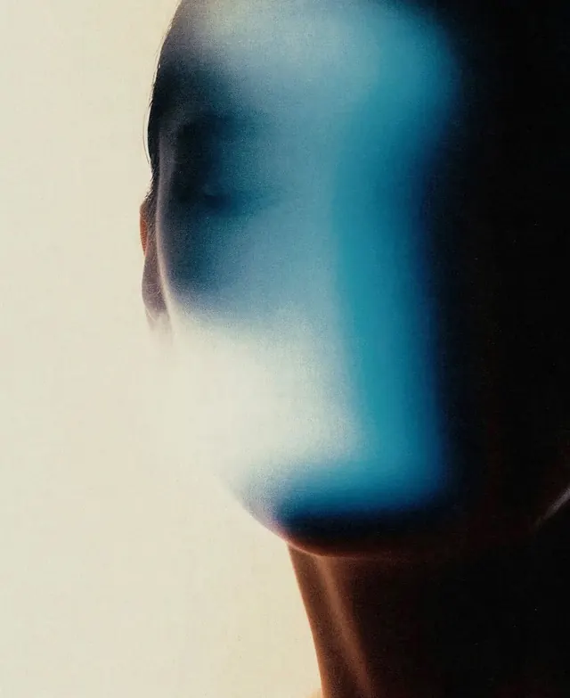 Abstract Blue Face Portrait, abstract, photographic, high-contrast