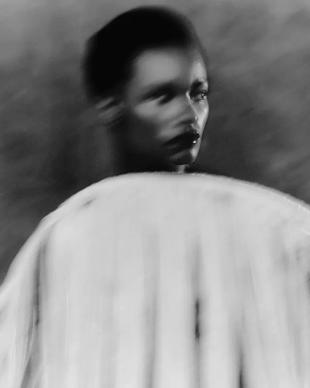 Monochrome Portrait with Fabric Overlay, monochrome, photographic, monochrome