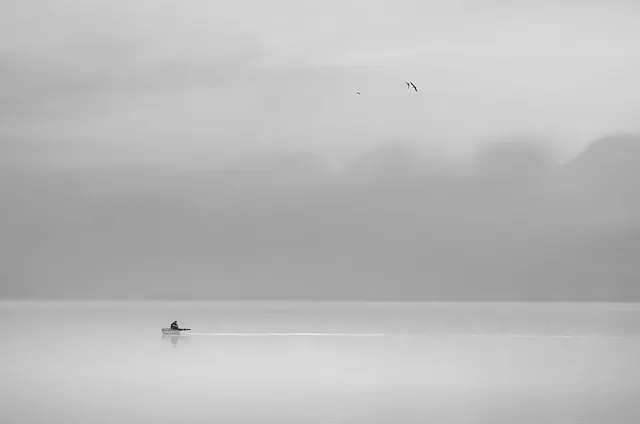 Minimalist Foggy Landscape, minimal, monochrome, monochrome