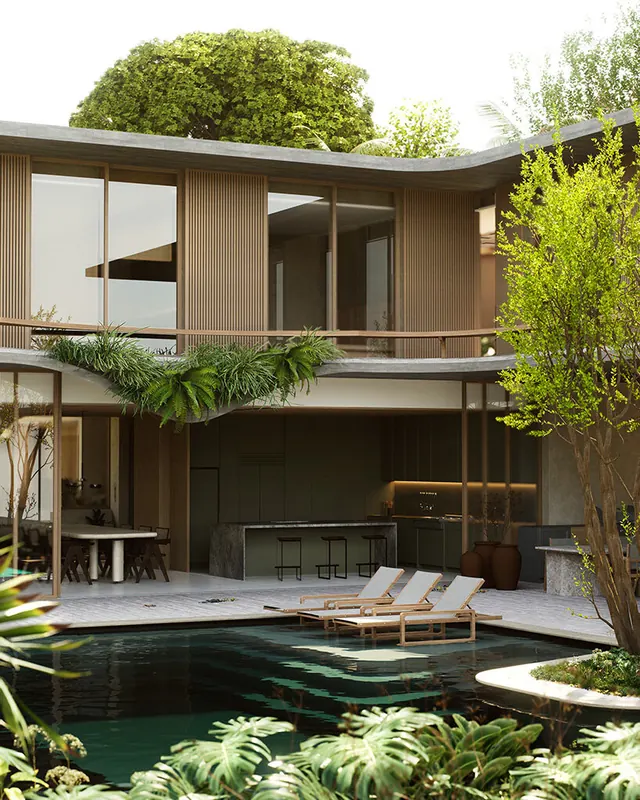 Modern Tropical Villa with Pool, minimal, luxury, earthy