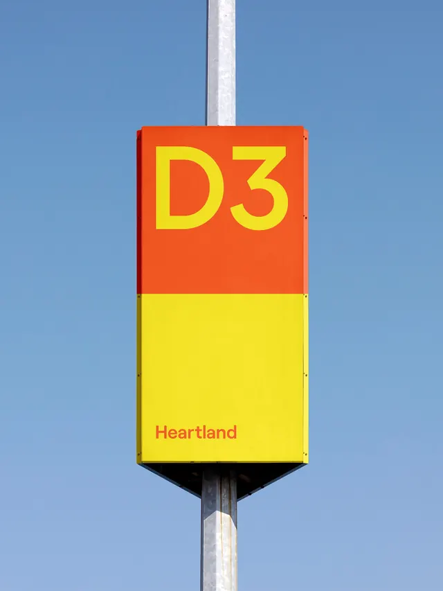 Heartland D3 Signage, minimal, boxed, vibrant