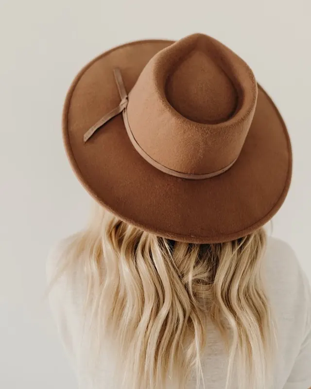 Woman Wearing Brown Wide-Brimmed Hat, photographic, organic, earthy