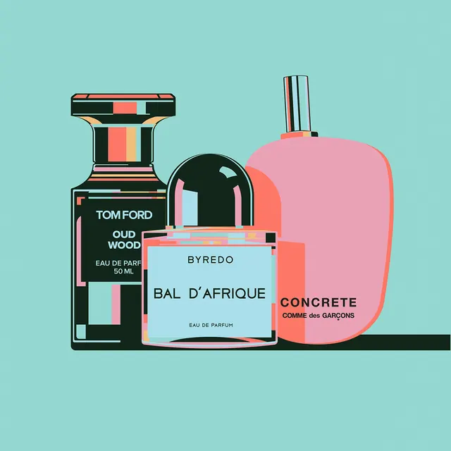 Perfume Bottle Mockup Design, flat, minimal, vibrant