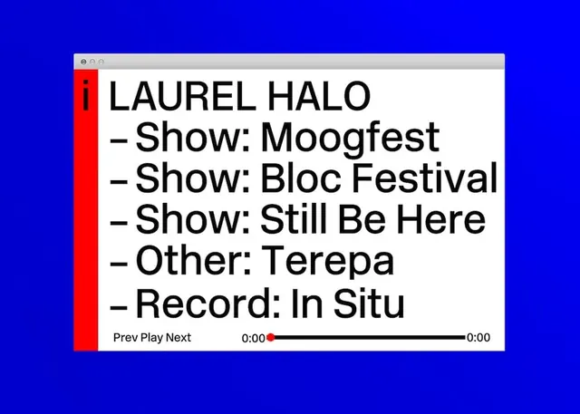 Laurel Halo Event Listing, minimal, swiss, high-contrast