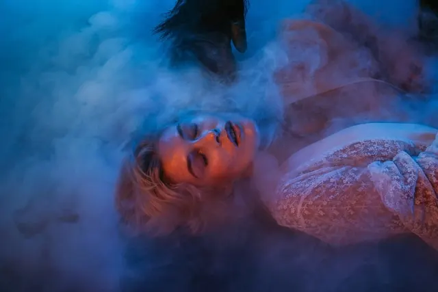 Ethereal Portrait in Smoke, photographic, organic, vibrant