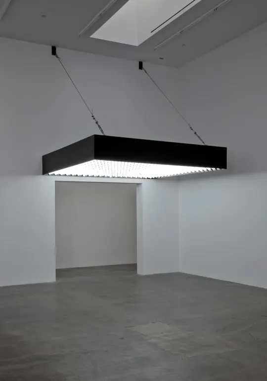 Minimalist Industrial Interior with Suspended Light Fixture, minimal, brutalist, monochrome