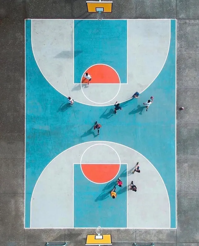 Basketball Court Illustration, flat, geometric, vibrant